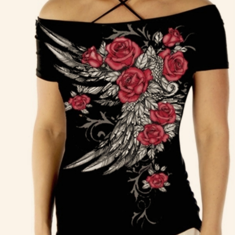 Blossomed Elegance Off-Shoulder Roses Women's Top💝🌹